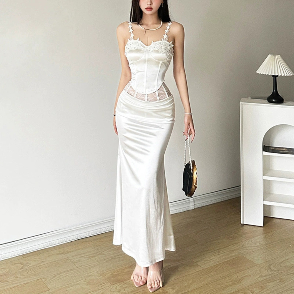 Zara Spring Solid Floral Lace Camisole Bodycon Skirt Set